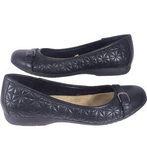 Croft Barrow Ortholite Shoes 8.5M Flats Black Blair Slip On Quilted Buckle Vegan